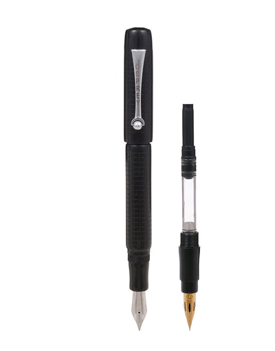 Black Chased (Ebonite) Milano Fountain Pen with Standard and Flex Nib Options