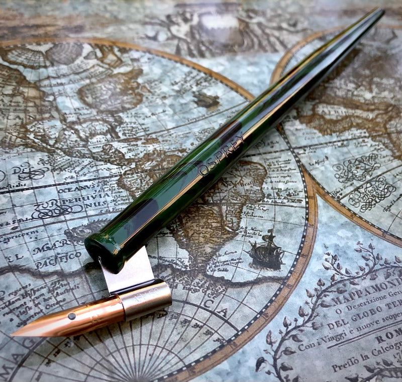 2-in-1 Dip Penholder - OliveGreen-Black ripple ebonite