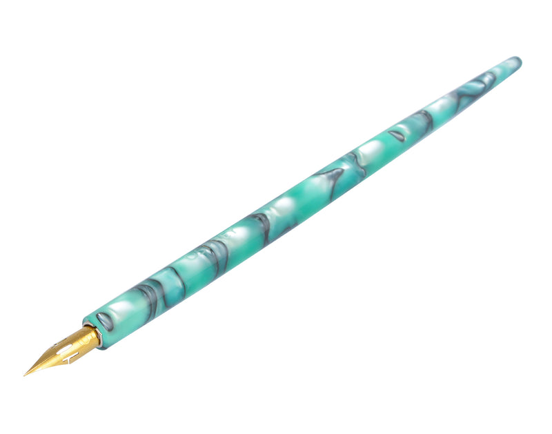 Straight Penholder -  Aqua-Green with Black Swirls - 6.75"