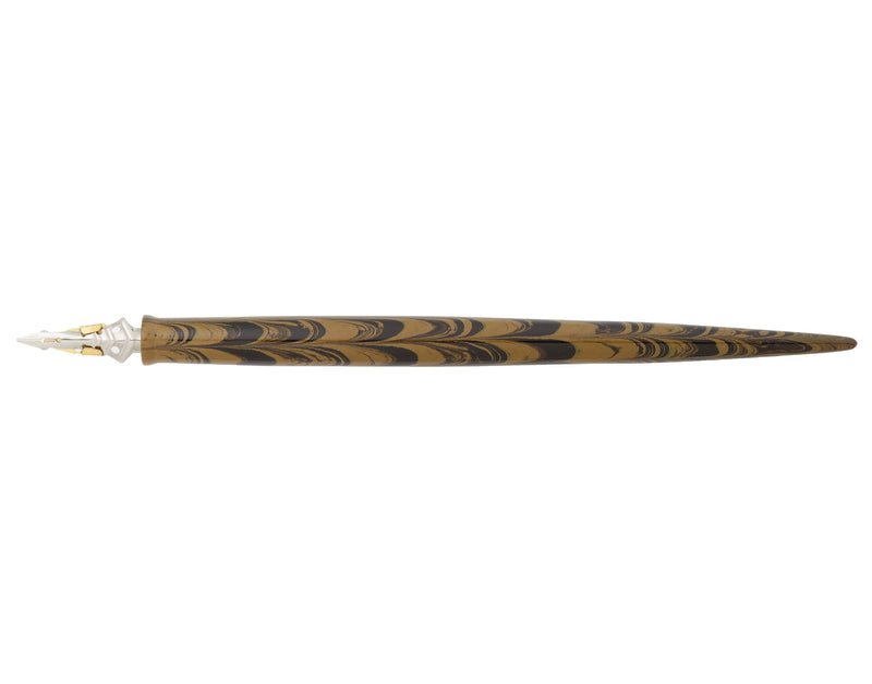 2-in-1 Oblique n Straight Penholder - OliveGreen-Black ripple ebonite